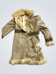 Beige Faux Fur Trimmed Coat
