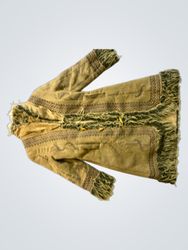 Brown Fringed Jacket with Toggle Closure