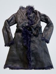 Black Leather Coat with Fur Trim