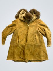 Brown Suede Coat with Fur Trim