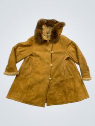 Brown Suede Coat with Fur Trim