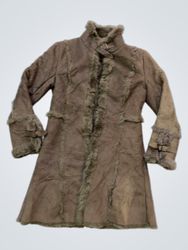 UN DEUX TROIS Women's Brown Faux Fur Trimmed Coat