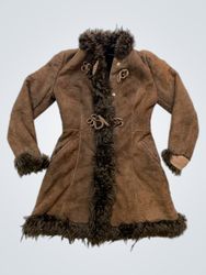 Brown Suede Coat with Fur Trim
