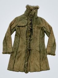 Brown Suede Coat with Fur Trim