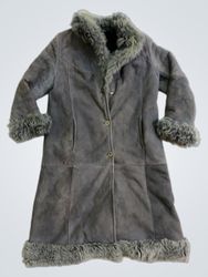 Grey Sheepskin Coat with Fur Trim