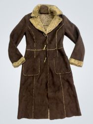 Brown Suede Coat with Faux Fur Lining