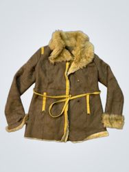 Brown Faux Fur Lined Jacket with Yellow Accents