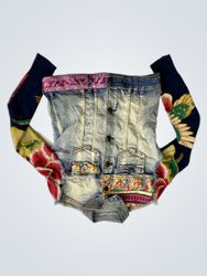 Denim Jacket with Embroidered Floral Sleeves