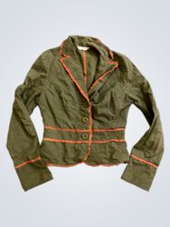 Promod Women's Green Jacket with Orange Trim