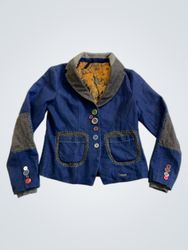 Blue Denim Jacket with Colorful Buttons