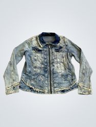 Denim Jacket with Rhinestone Star and Text