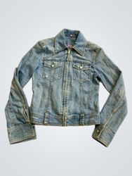 Denim Jacket with Pink "100%" Graphic