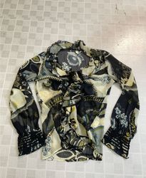 Chemisier transparent à motif noir, blanc et jaune
