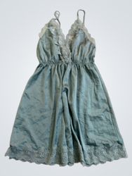 Light Blue Satin Slip Dress with Lace Trim