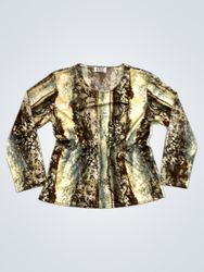 Mode Paris Brown and Beige Print Top à manches lon..
