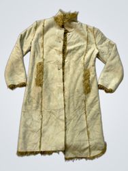 Beige Suede Coat with Fur Trim