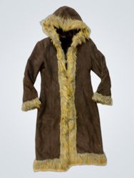 Brown Faux Fur Trimmed Hooded Coat