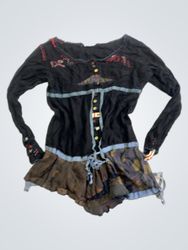 Desigual Black and Patterned Long Sleeve Dress