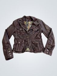 Brown Faux Leather Jacket with Pockets