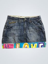 Yessica Women's Denim Skirt with Colorful Print Pa..