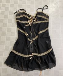 Creante Black Sheer Ruffle Trim Babydoll