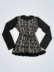 Black and white patterned long sleeve shirt with r..