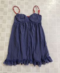 Blue Polka Dot Dress with Red Accents