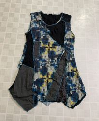 Normiss Blue and Yellow Abstract Print Patchwork S..