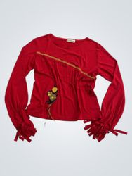 Aihua Red Long Sleeve Top with Decorative Sleeves ..