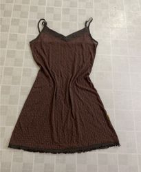 Brown printed slip dress