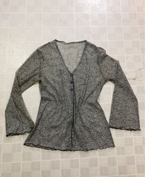 Sheer V-Neck Bell Sleeve Blouse