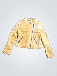 Topshop Yellow Leather Biker Jacket
