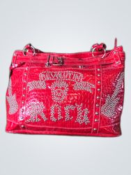 Red Crocodile Print Studded Tote Bag