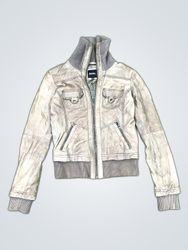 Bershka Grey Leather Bomber Jacket