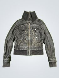 Bershka Black Leather Bomber Jacket