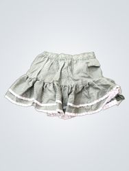 Jupe à volants vichy vert avec bord en dentelle bl..