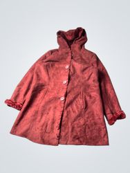 Women's Red Faux Suede Hooded Coat