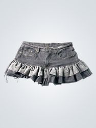 Jupe mini en denim à volants