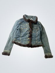 VEX JEANS Women's Denim Jacket with Fur Trim