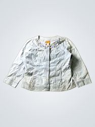 Light Wash Denim Jacket with Embellished Collar an..