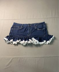 Calvin Klein Jeans Denim Mini Skirt with Lace Trim