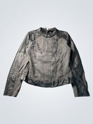 Women's Faux Leather and Denim Biker Jacket
