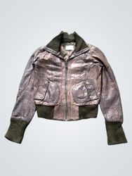 Oasis Brown Leather Bomber Jacket