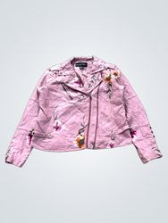 Colleen Lopez Pink Embroidered Moto Jacket