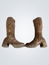 Brown Knee-High Boots with Zippers