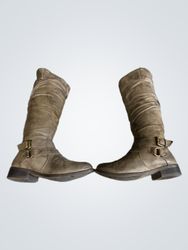 Brown Knee-High Boots with Buckle Detail