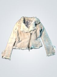 Beige Suede Jacket with Fur Trim