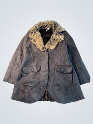 MOM WOW Faux Suede Fur Collar Coat