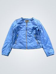 Blue Faux Leather Quilted Moto Jacket