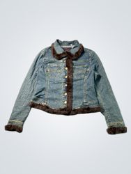 VEX JEANS Denim Jacket with Fur Trim